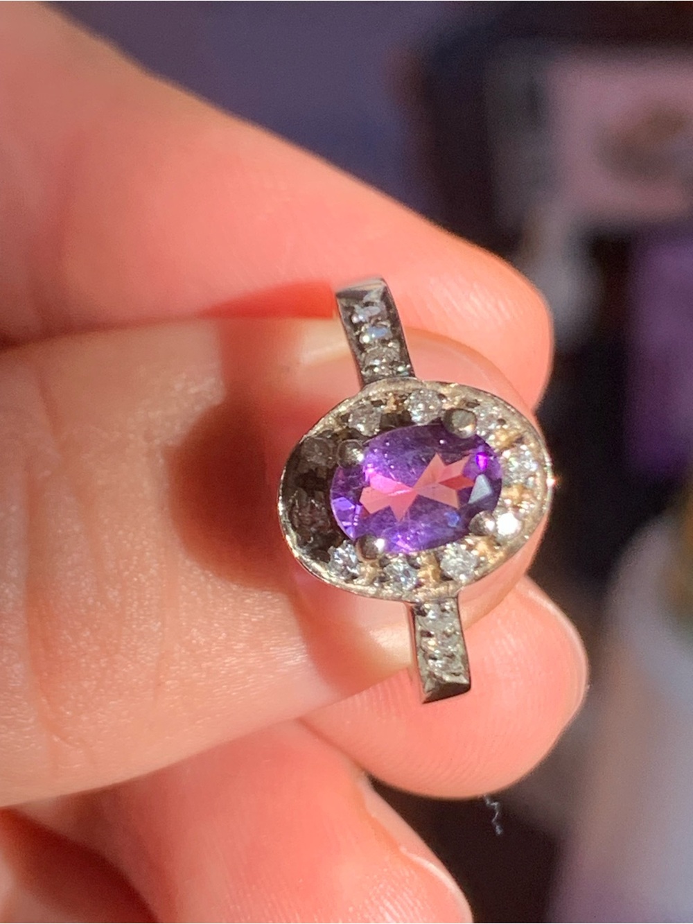 14k Gold Amethyst Diamond Halo Ring - Picture 4 of 9